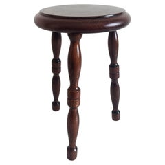 French Turned Chestnut Wood Stool or Side Table, Mid-20th Century
