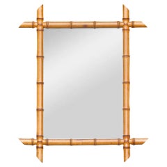 Antique French Turned Faux Bamboo Wall Mirror with Finial Corners, circa 1900