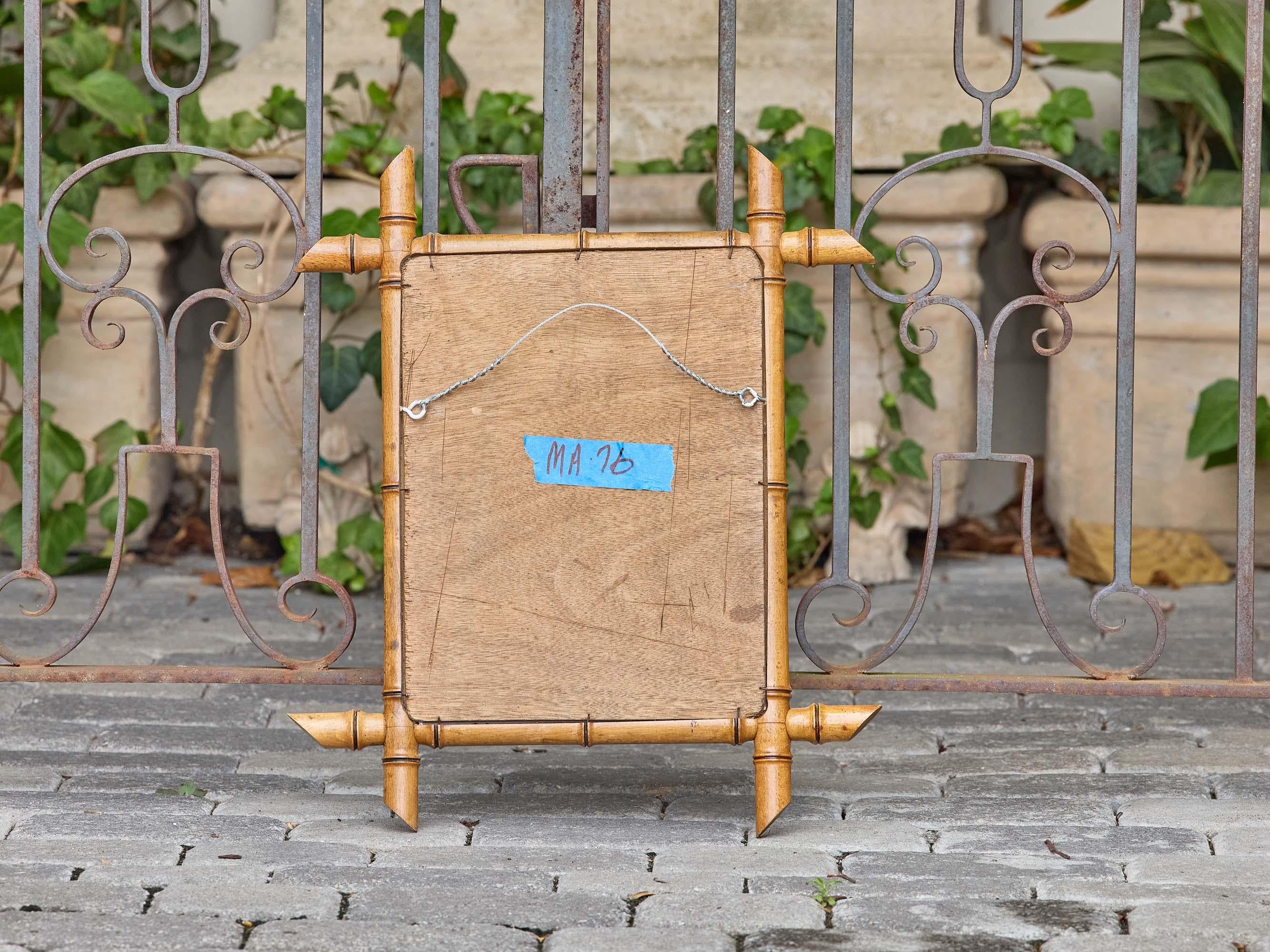 Finto bambù Specchio da parete francese in finto bambù tornito con terminali affusolati, circa 1900 in vendita