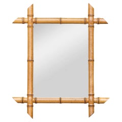 Antique French Turned Faux Bamboo Wall Mirror with Tapered Finials, circa 1900