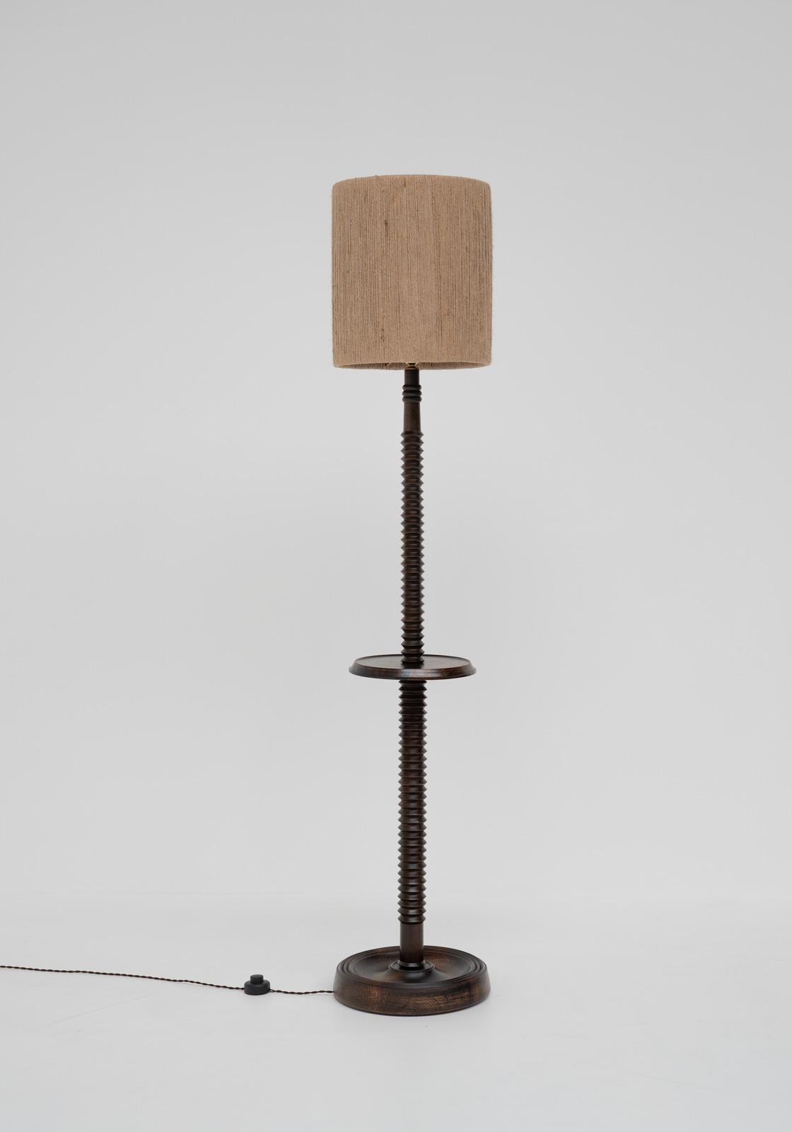 Jute French Turned Floor Lamp, 1950s, France For Sale