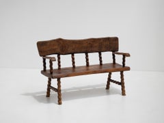 French Turned-Frame Brutalist Bench in Solid Elm, France, 1950s