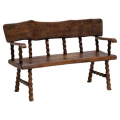 Vintage French Turned-Frame Brutalist Bench in Solid Elm, France, 1950s