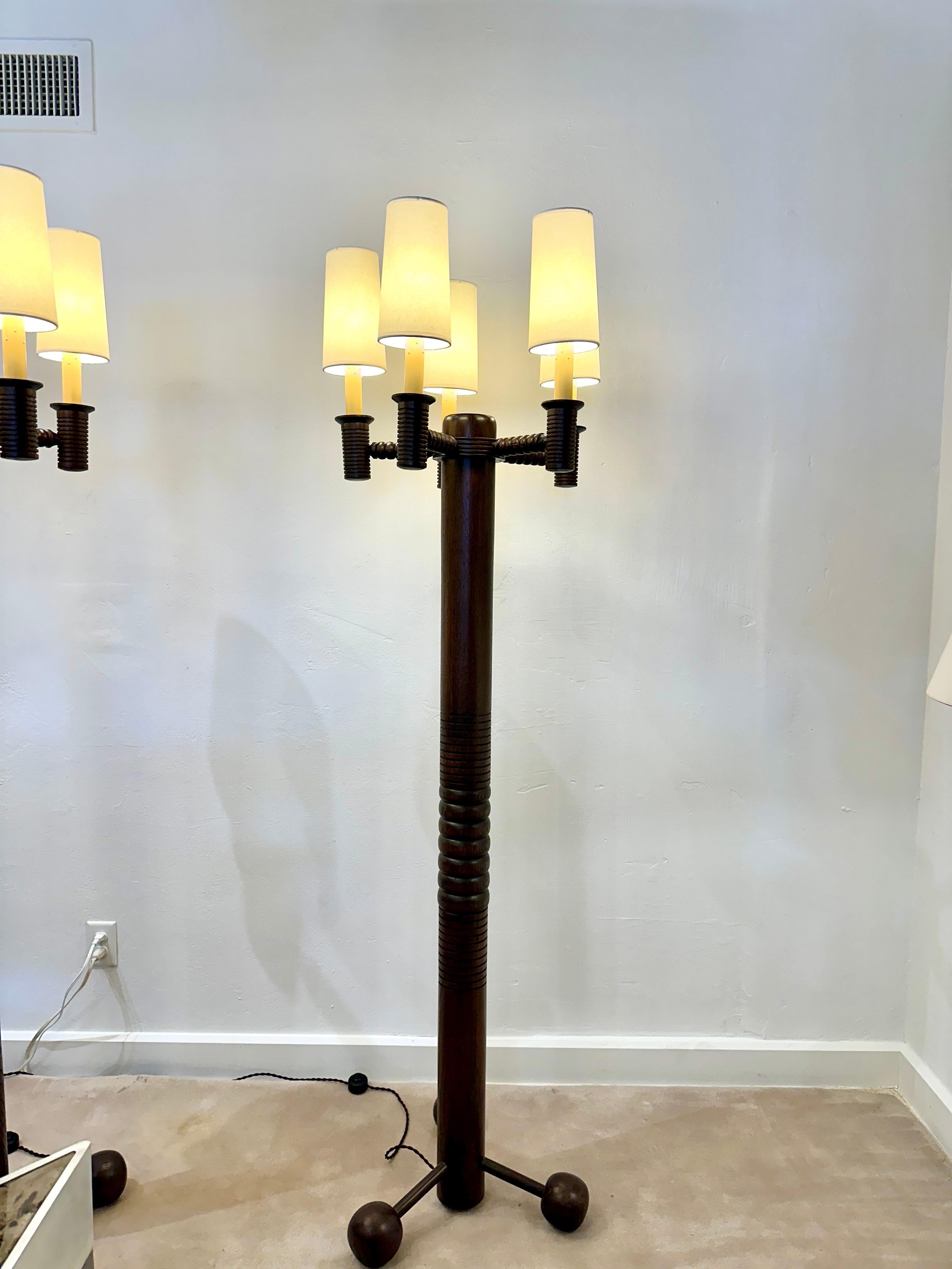 French Turned Oak 5-Arm Candelabra Style Floor Lamp - TWO AVAILABLE For Sale 2