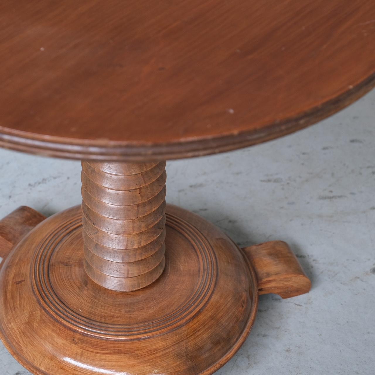 Mid-20th Century French Turned Oak Art Deco Dudouyt Style Side Table