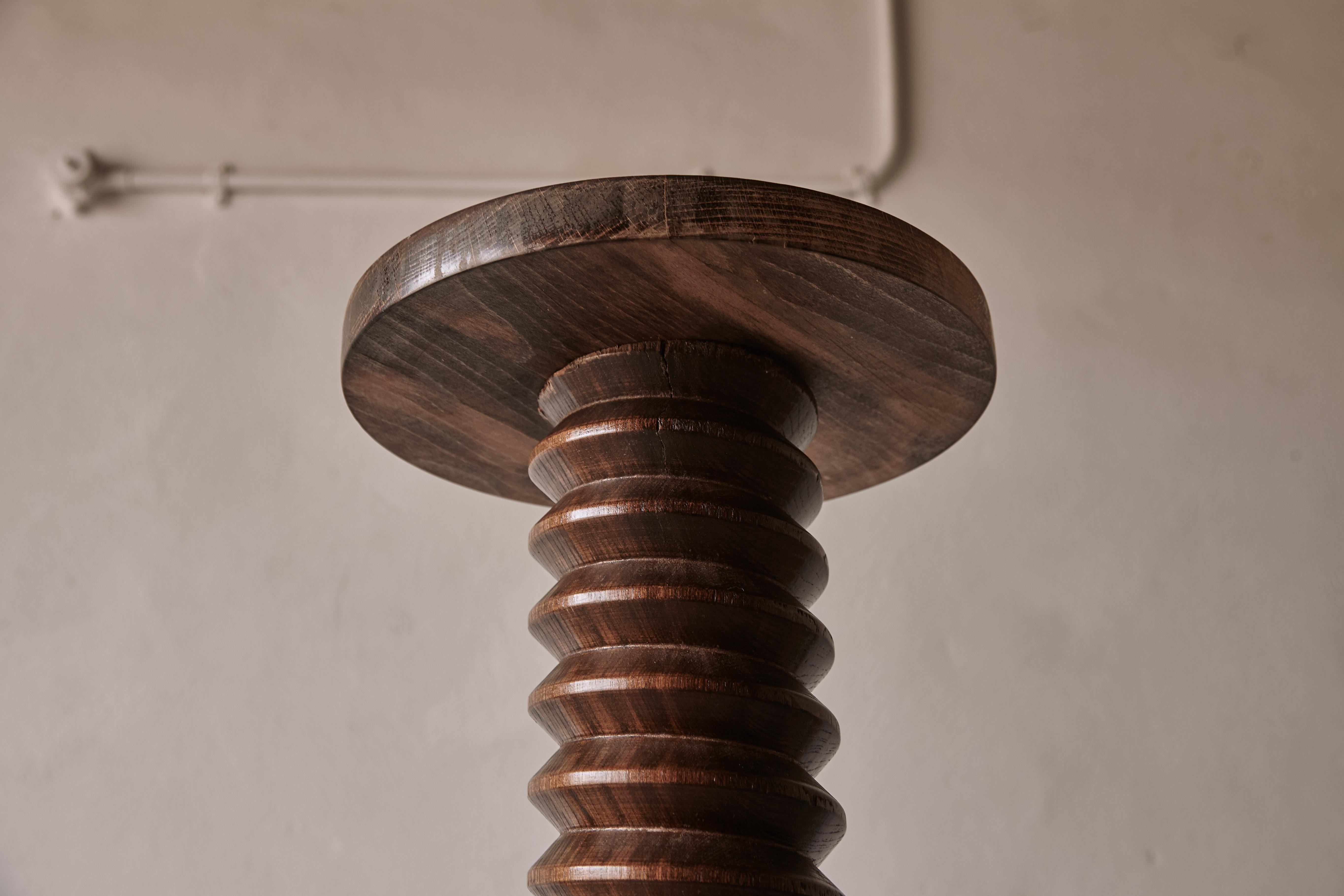 20th Century French Turned Oak Pedestal, in the Style of Charles Dudouyt, 1940s / 50s