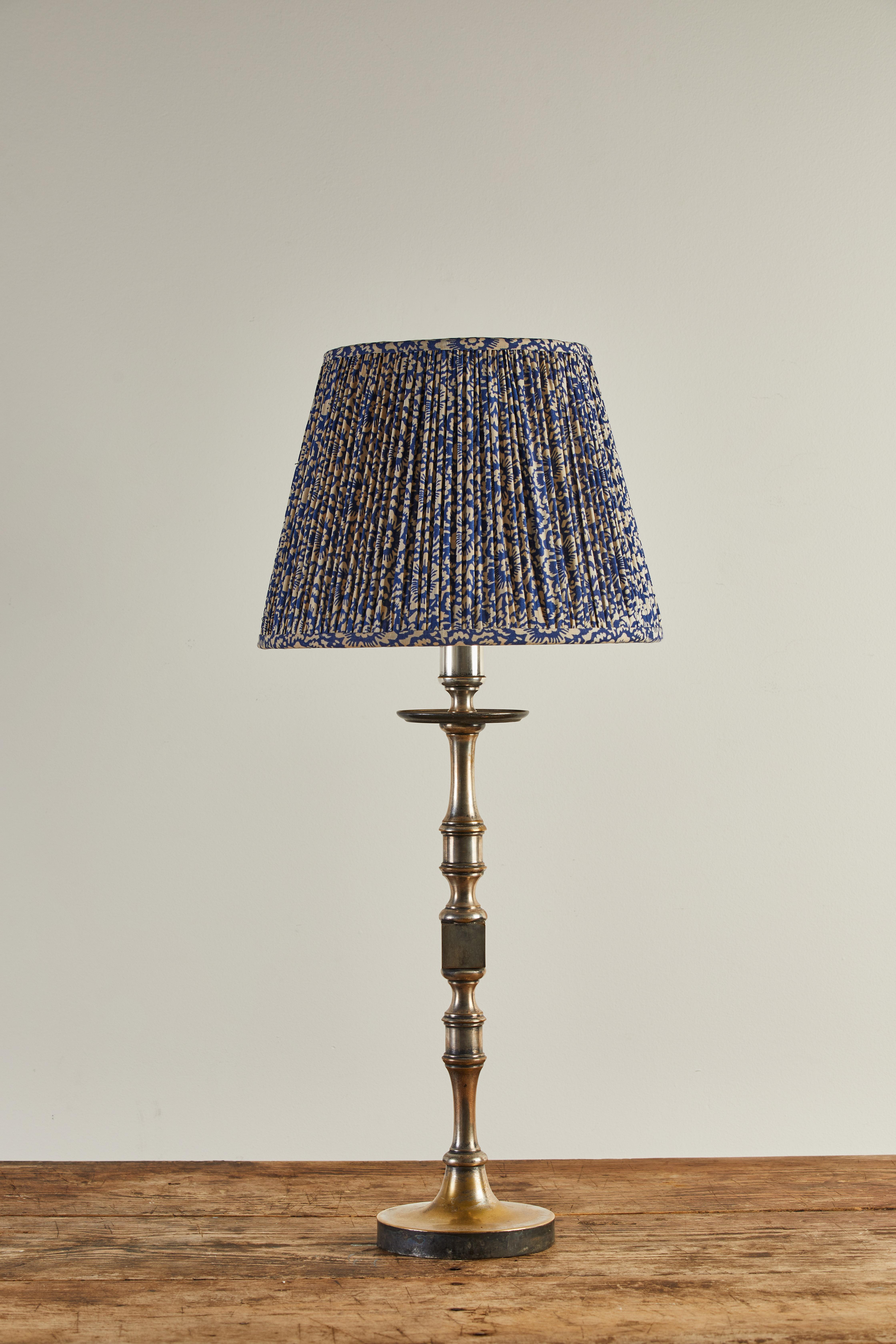 French Turned Silver Table Lamp with Floral Lampshade In Good Condition In Los Angeles, CA