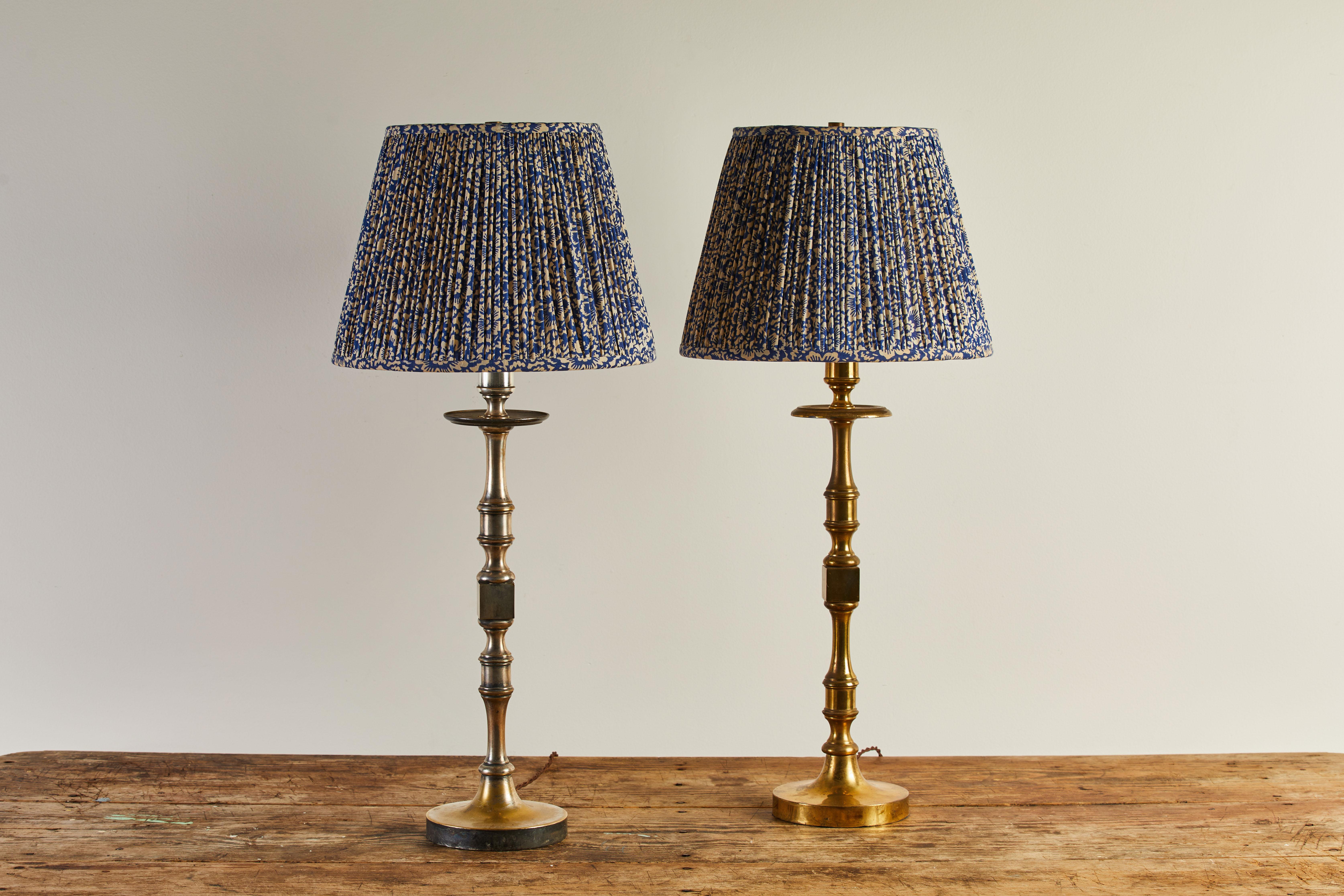 French Turned Silver Table Lamp with Floral Lampshade 5