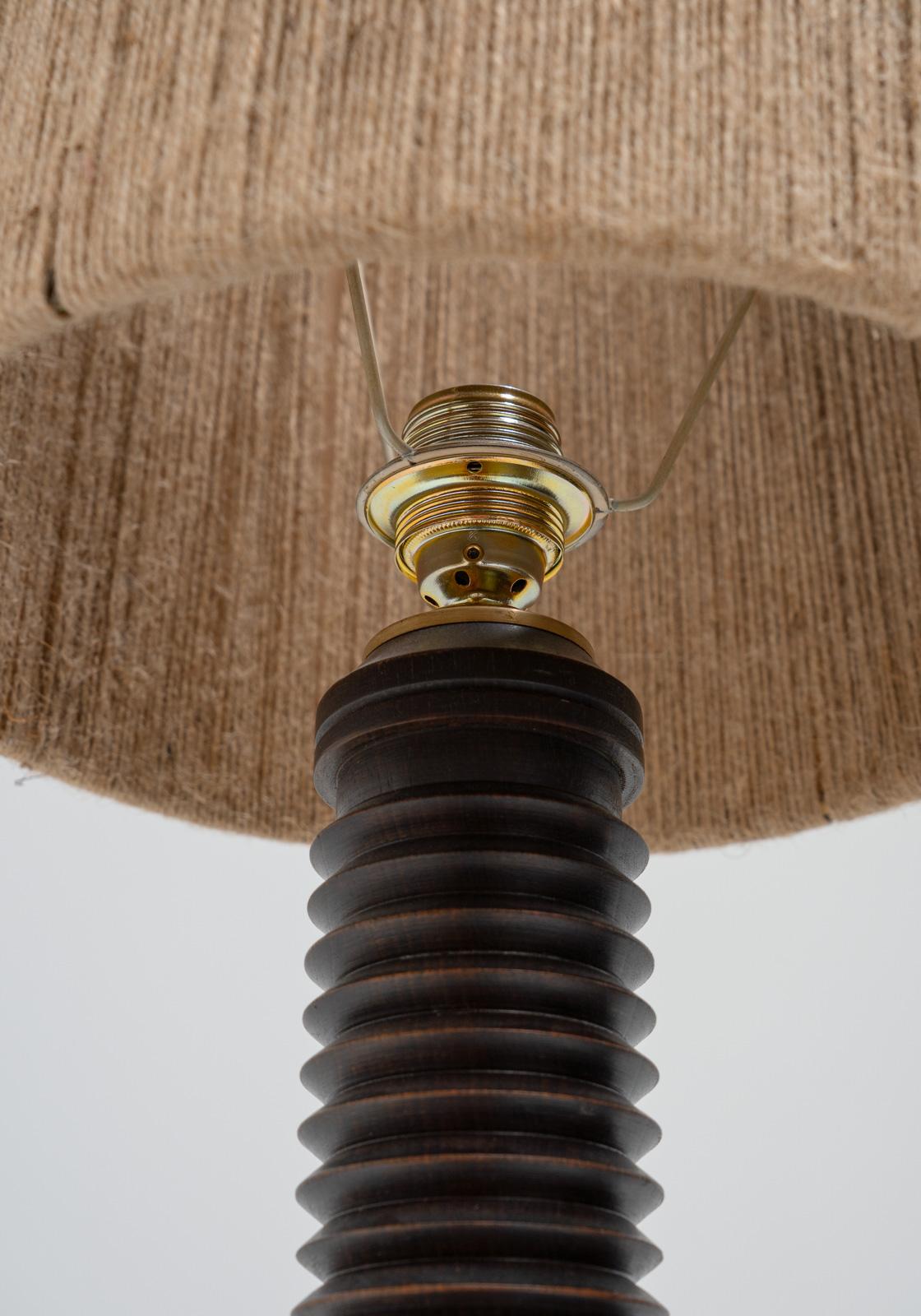 Jute French Turned Table Lamp, 1950s, France