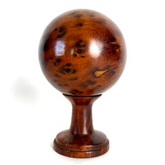 French Turned Thuya Burl Wood Sphere on Stand, Late 19th Century