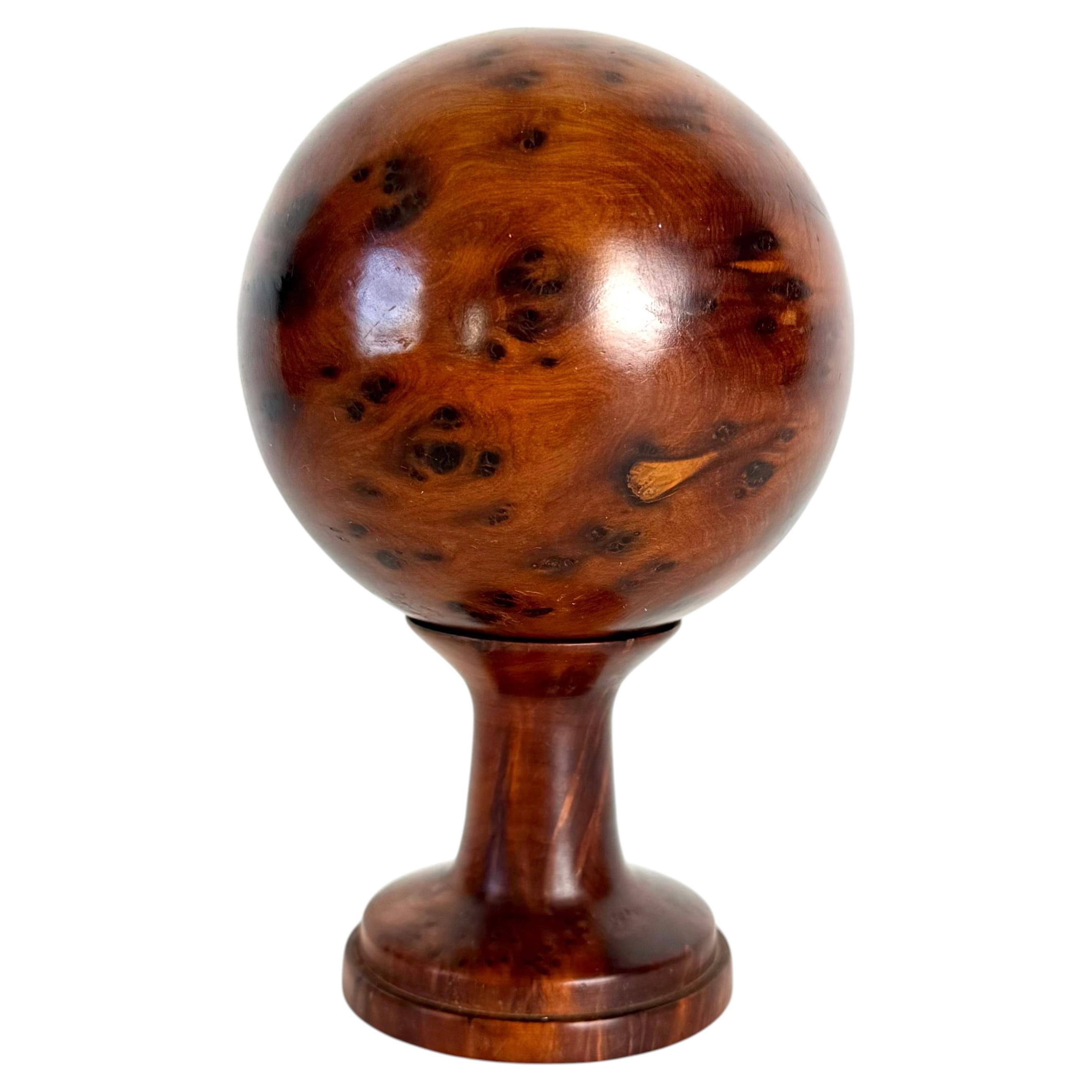 French Turned Thuya Burl Wood Sphere on Stand, Late 19th Century