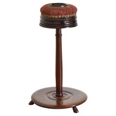 Antique French Turned Walnut & Velvet Upholstered 1-Drawer Pipe Stand, Mid 19th Century