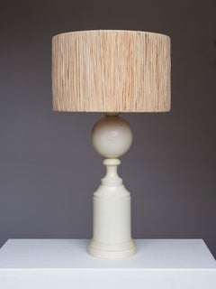 French Turned Wood Table Lamp, Neoclassical Design, Off‑White Lacquer, 1970's