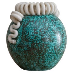 Vase en céramique turquoise de Gustave Asch, années 1940