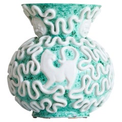 Vaso francese in ceramica turchese di Gustave Asch, anni '1950