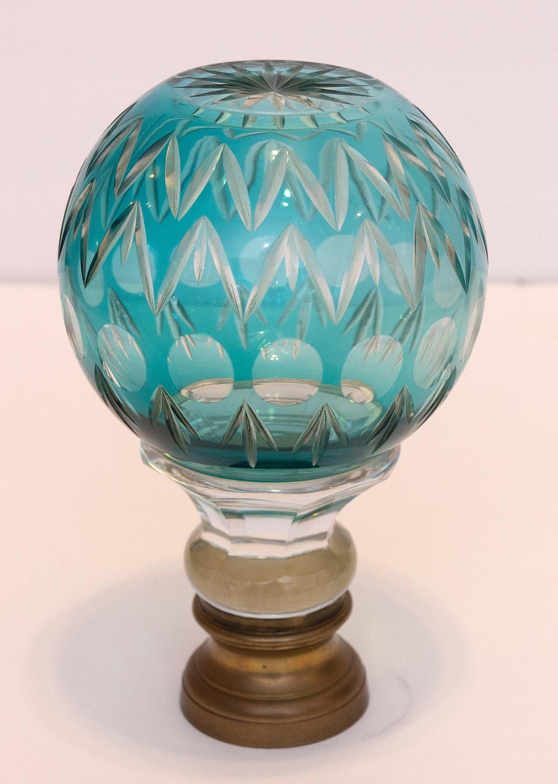 European French Turquoise Cut Glass Newel Post Finial Early 20th Century