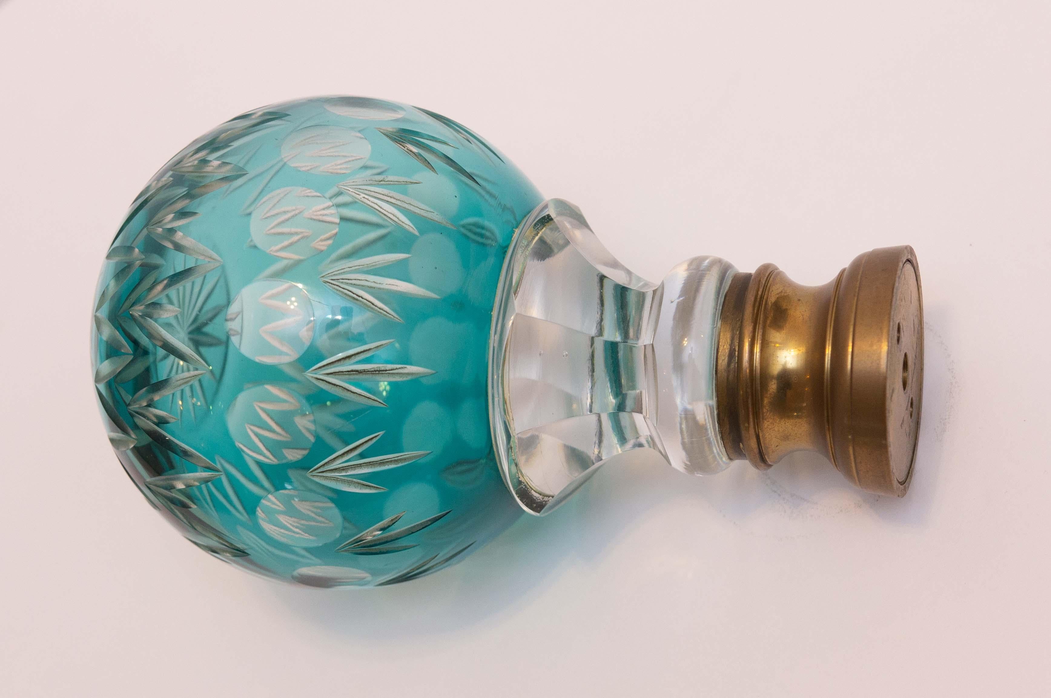 French Turquoise Cut Glass Newel Post Finial Early 20th Century In Good Condition In Rochester, NY