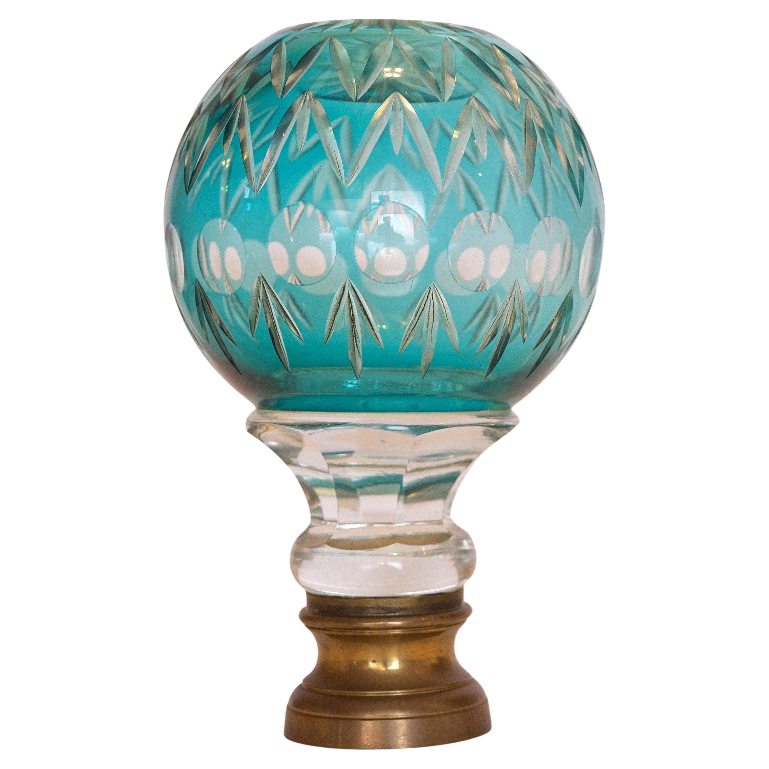 French Turquoise Cut Glass Newel Post Finial Early 20th Century