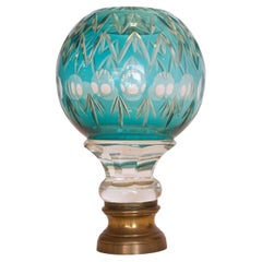 French Turquoise Cut Glass Newel Post Finial Early 20th Century