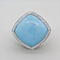 French Turquoise Diamond Gold Cocktail Ring