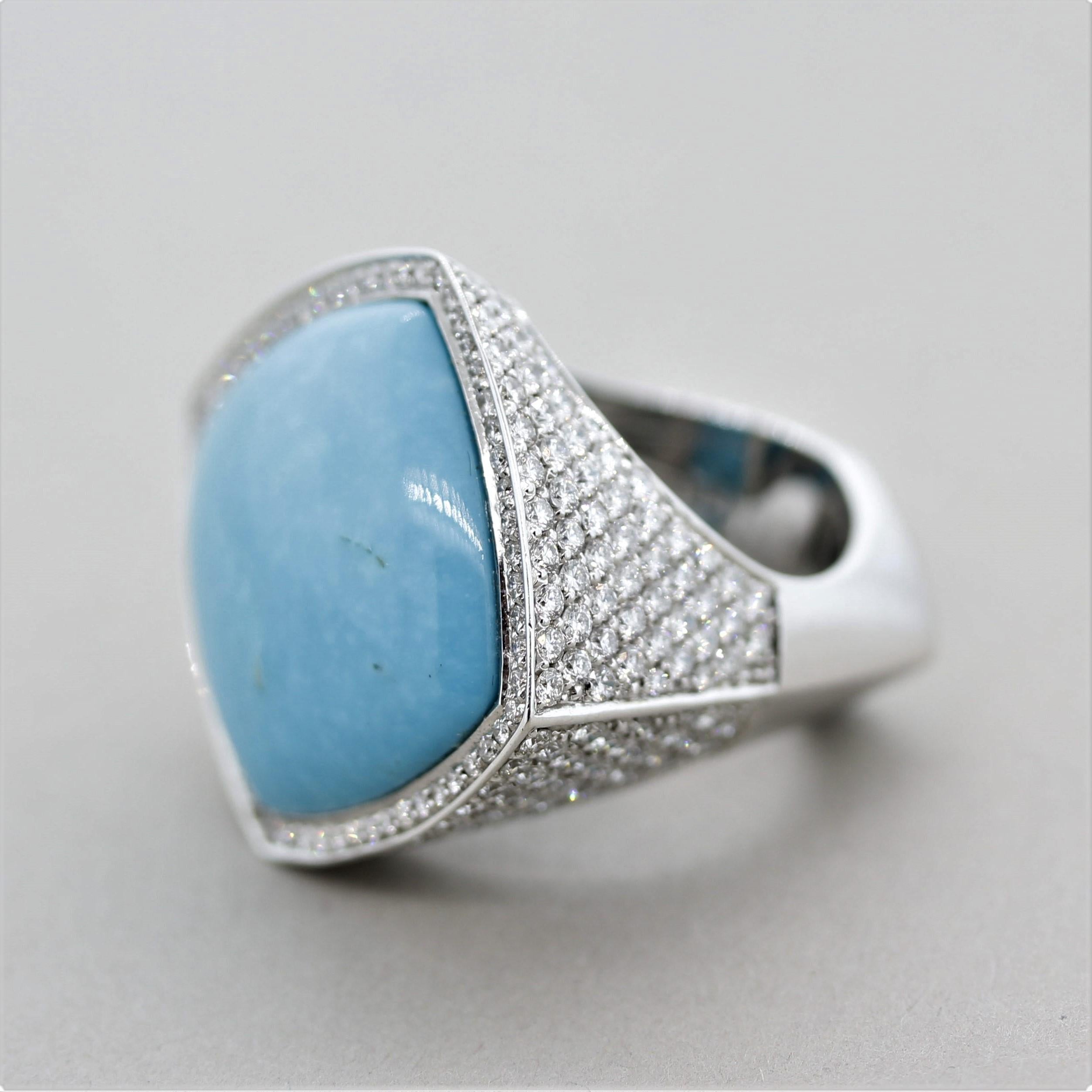 Mixed Cut French Turquoise Diamond Gold Cocktail Ring For Sale