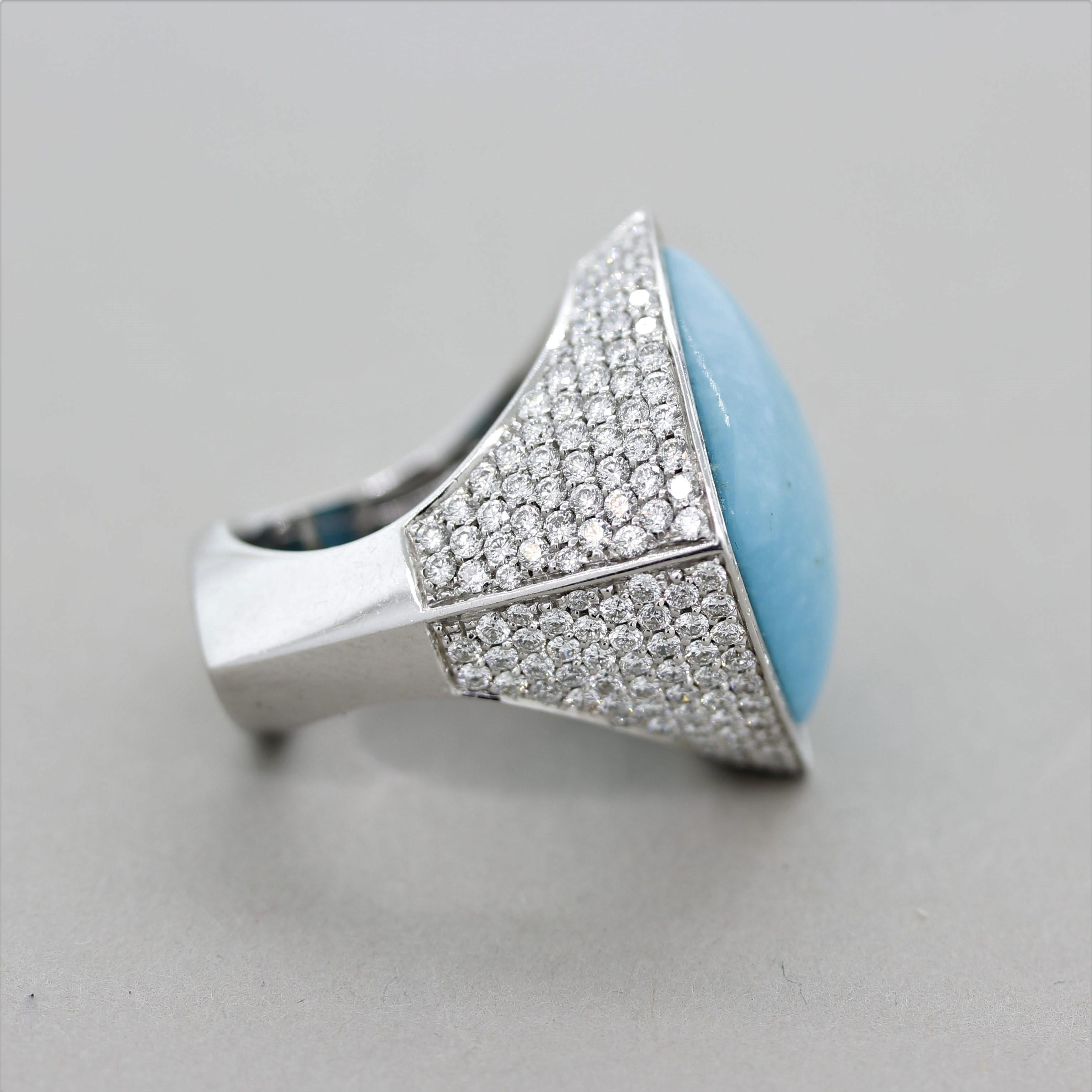 Women's French Turquoise Diamond Gold Cocktail Ring For Sale