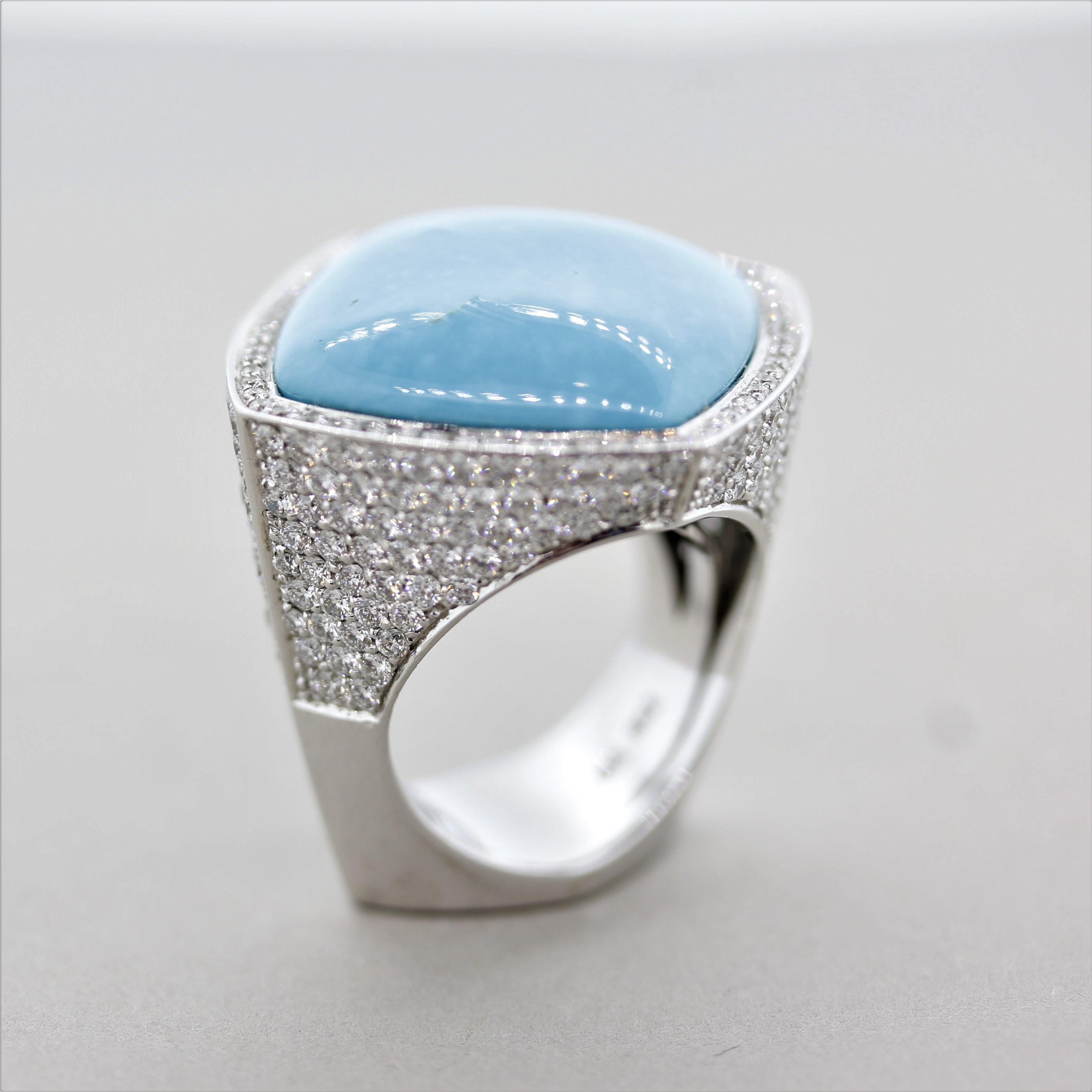 French Turquoise Diamond Gold Cocktail Ring For Sale 1
