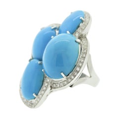 French Turquoise Diamond Gold Cocktail Ring
