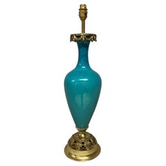 French Turquoise Glazed Porcelain & Gilt Mounted Lamp