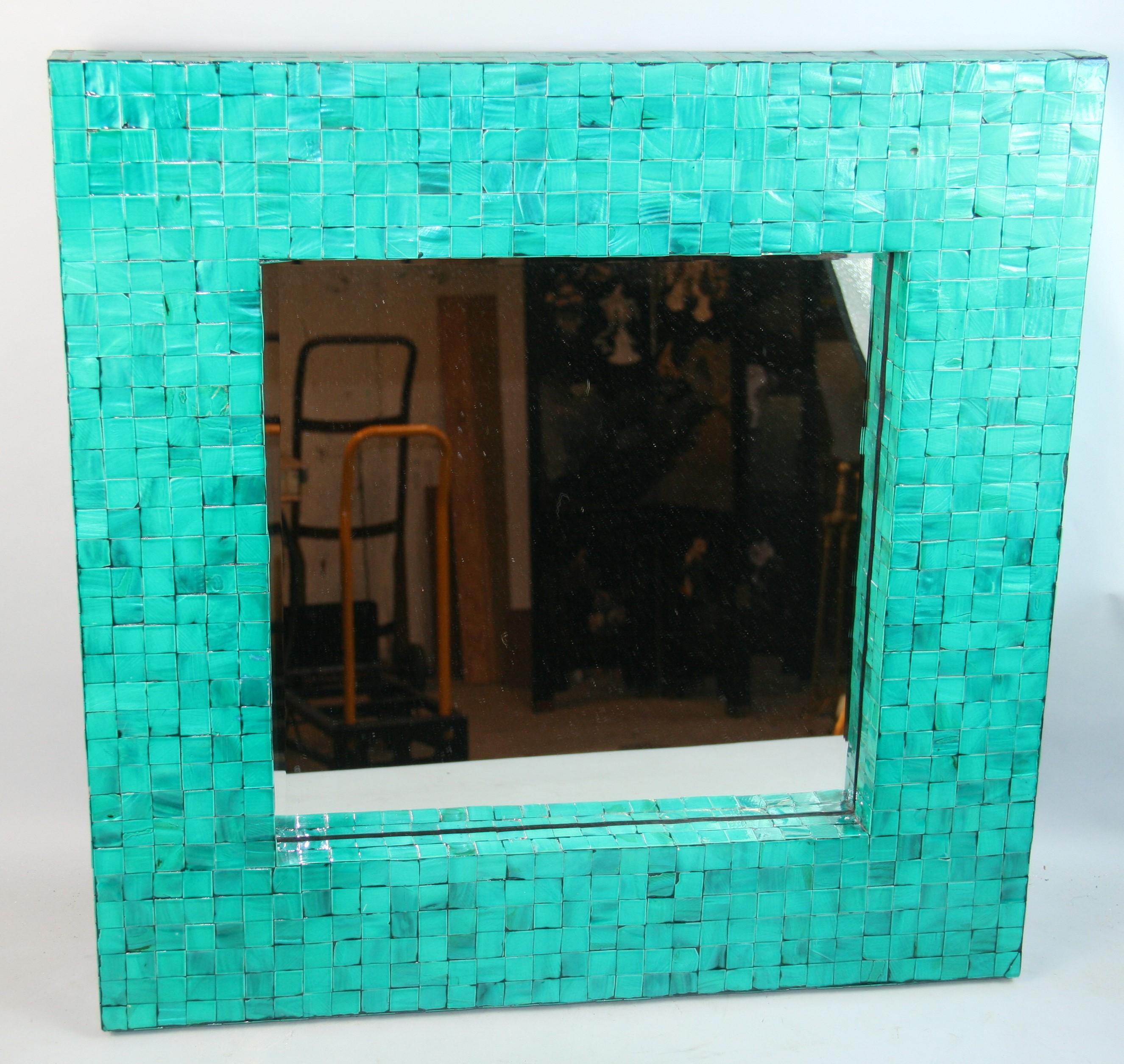 1540 Hand crafted beveled glass wall mirror with ceramic glazed thin metal squares