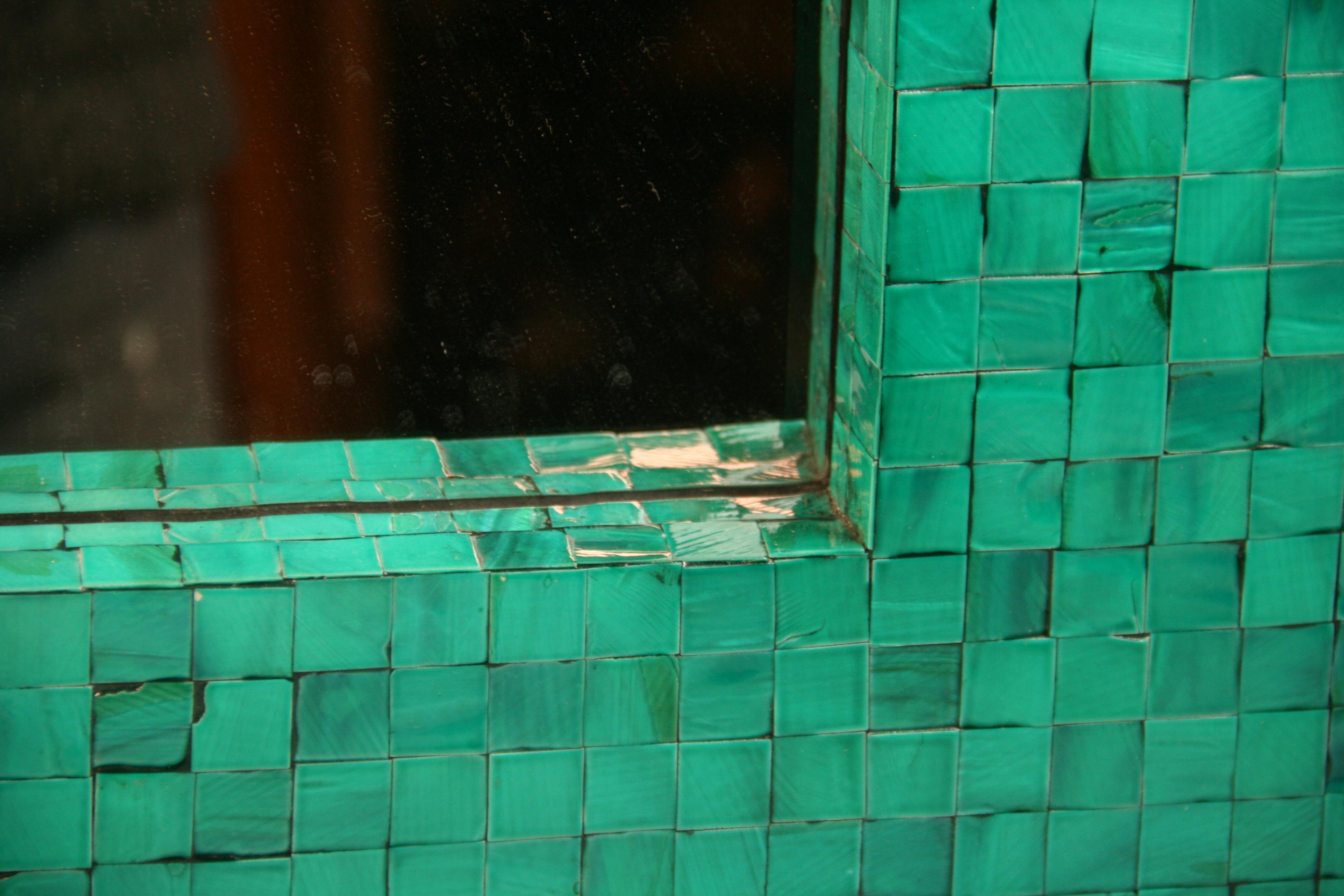 French Turquoise Green Tiled Beveled Glass Mirror 1970's For Sale 3