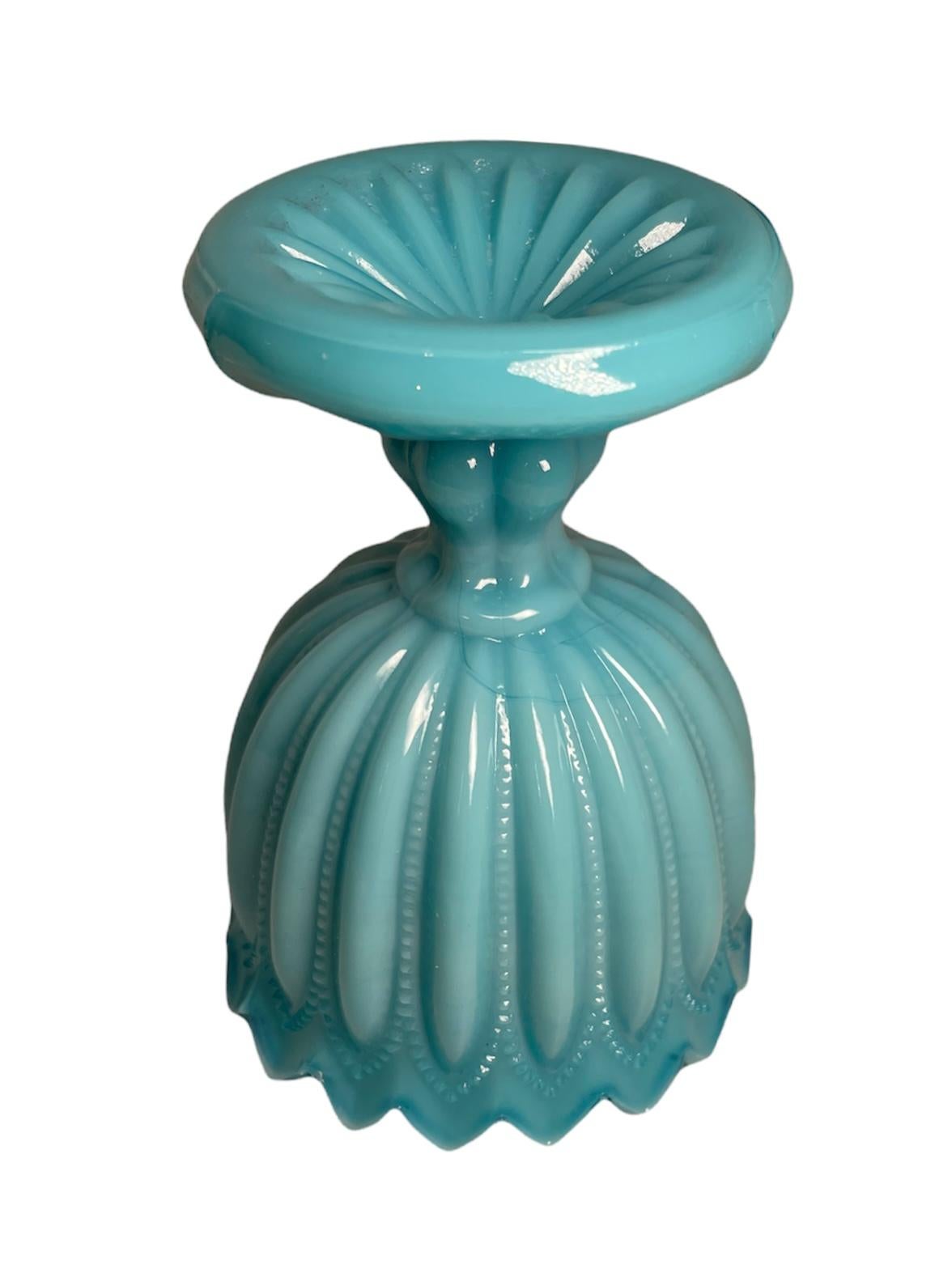 French Turquoise Opaline Milk Glass Goblet Vase 4