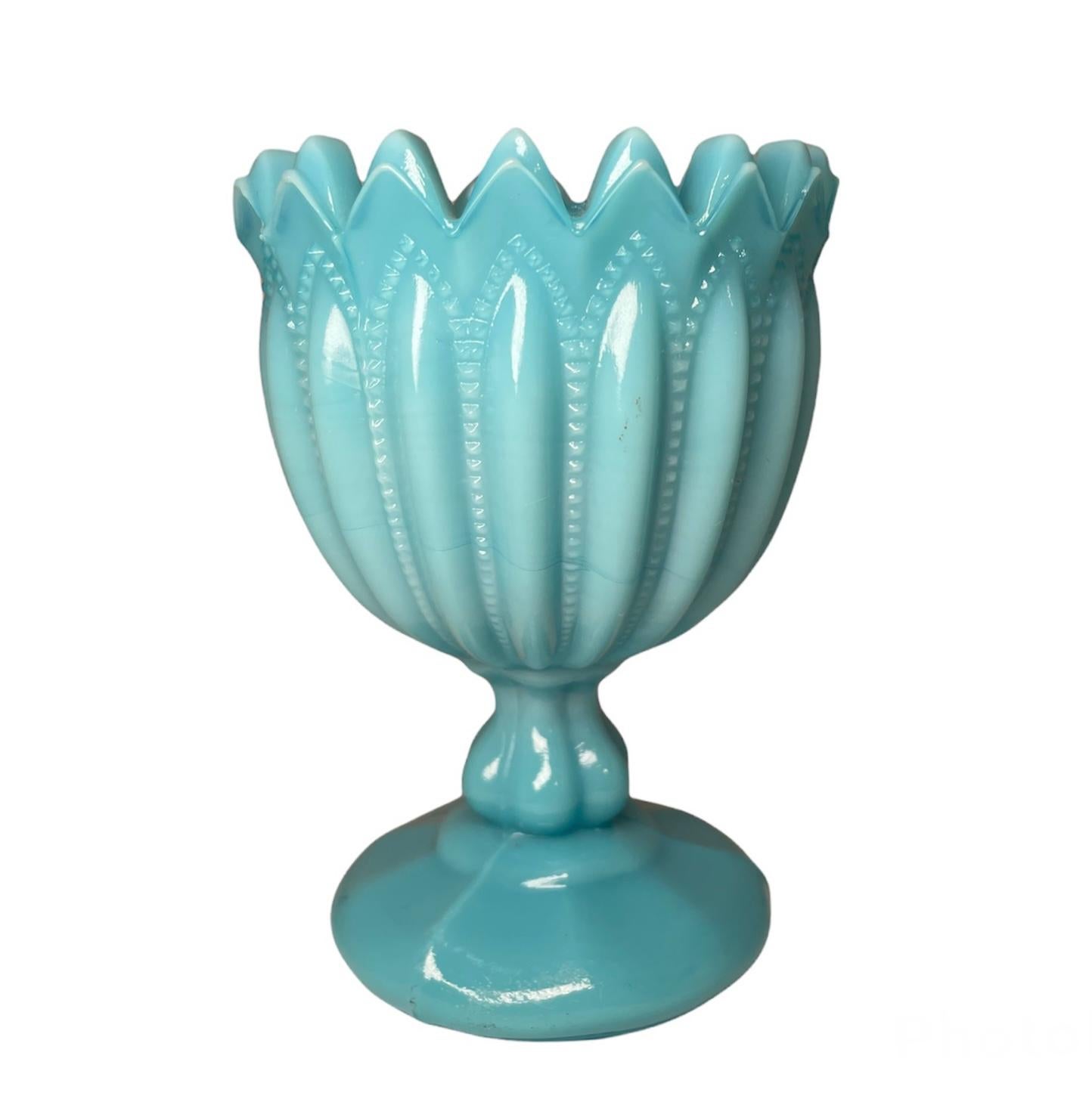 Victorian French Turquoise Opaline Milk Glass Goblet Vase