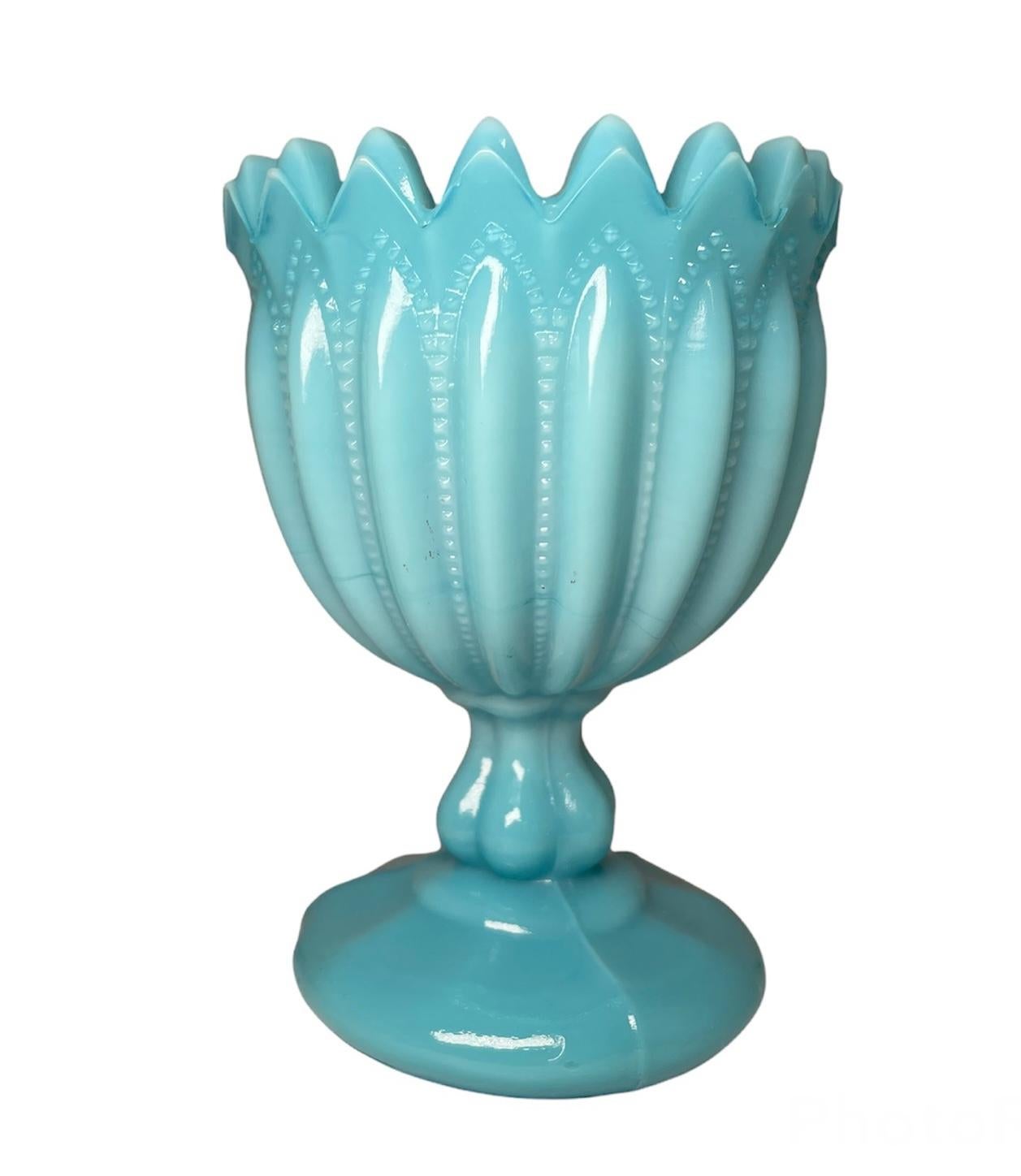 Hand-Crafted French Turquoise Opaline Milk Glass Goblet Vase