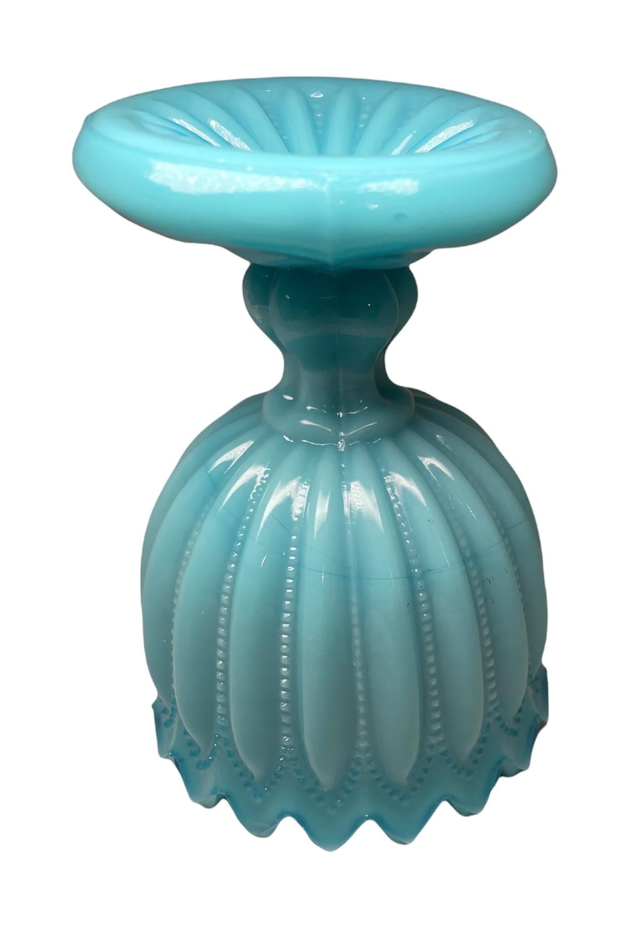 20th Century French Turquoise Opaline Milk Glass Goblet Vase