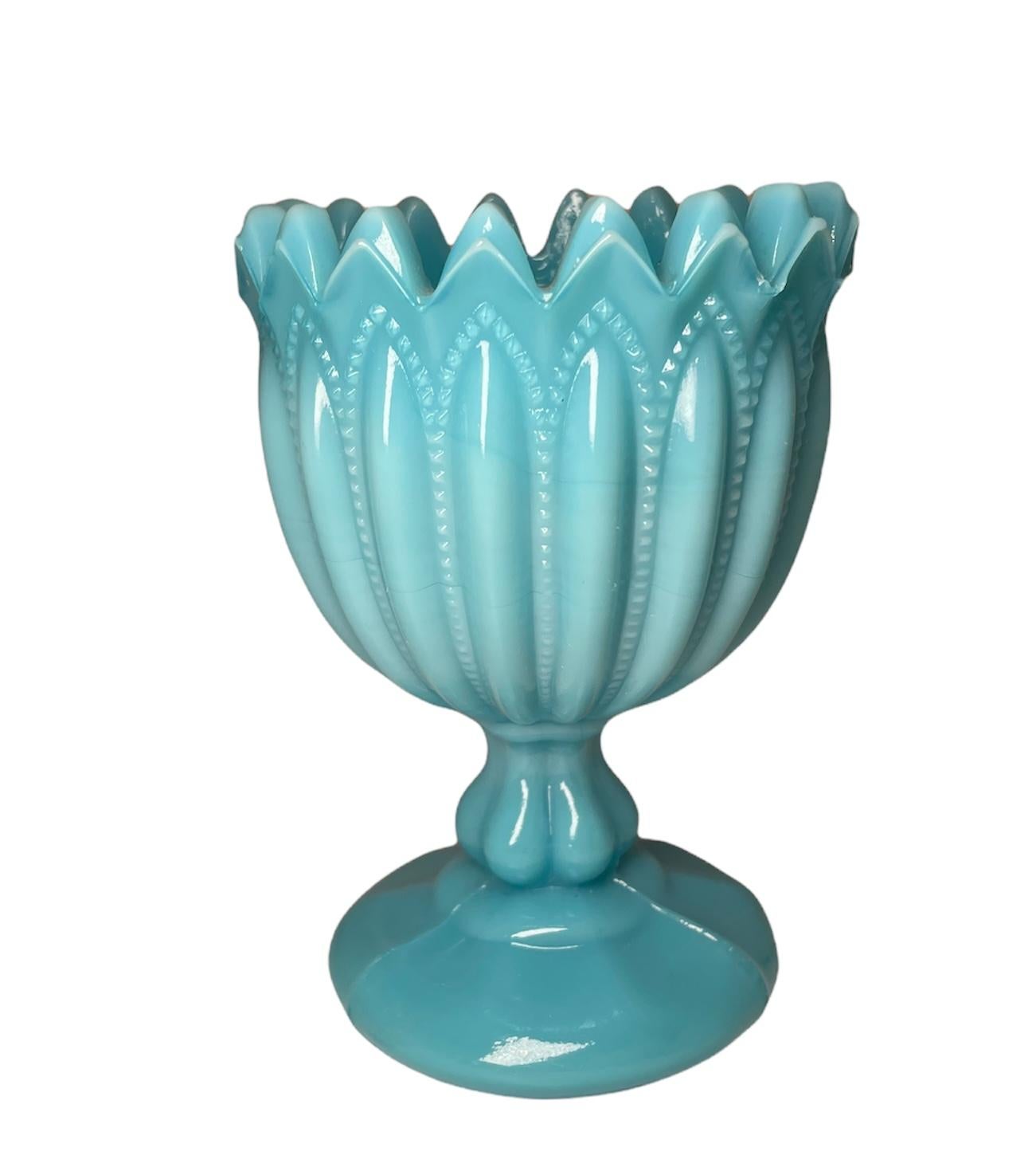 Art Glass French Turquoise Opaline Milk Glass Goblet Vase