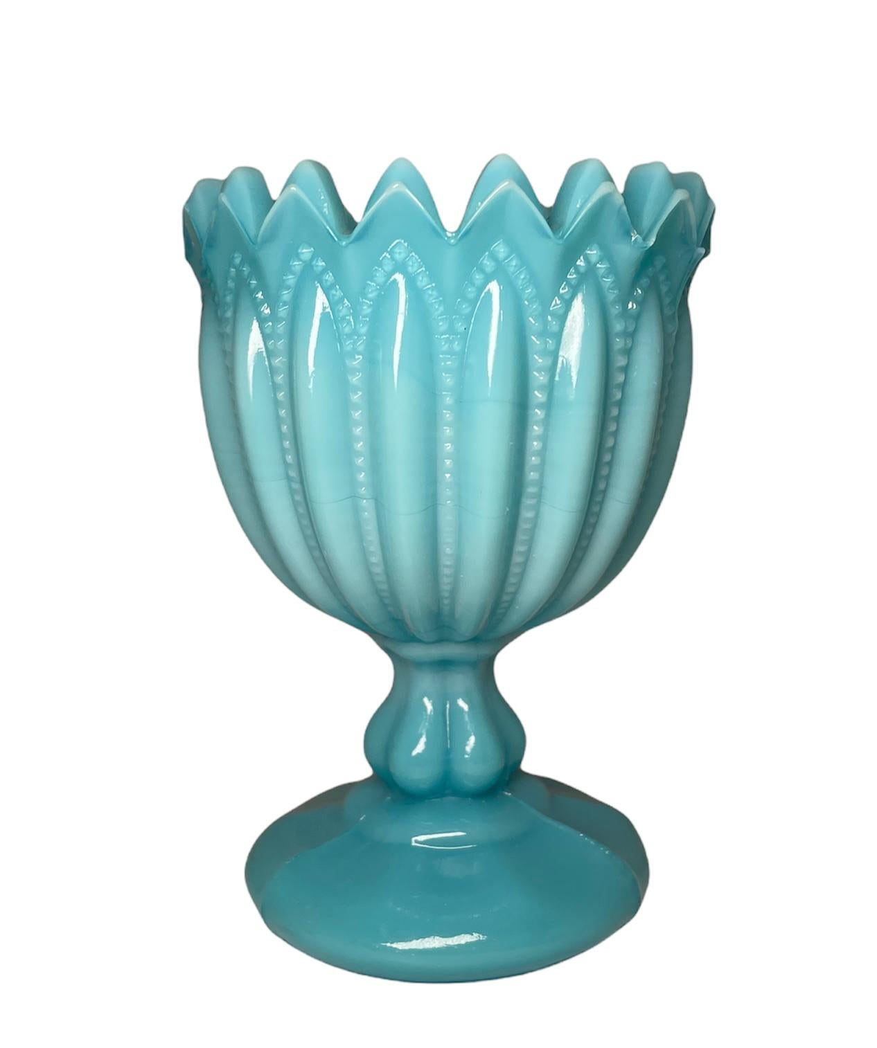 French Turquoise Opaline Milk Glass Goblet Vase 1