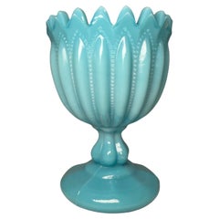 French Turquoise Opaline Milk Glass Goblet Vase