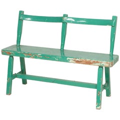 French Turquoise Painted Armless Rustic Bench