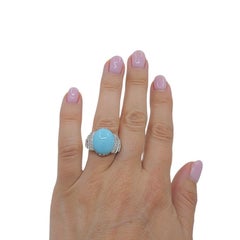 French Turquoise Ring Diamond 18k White Gold