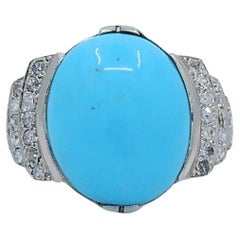 Türkis-Ring aus 18 Karat Weißgold mit Diamanten