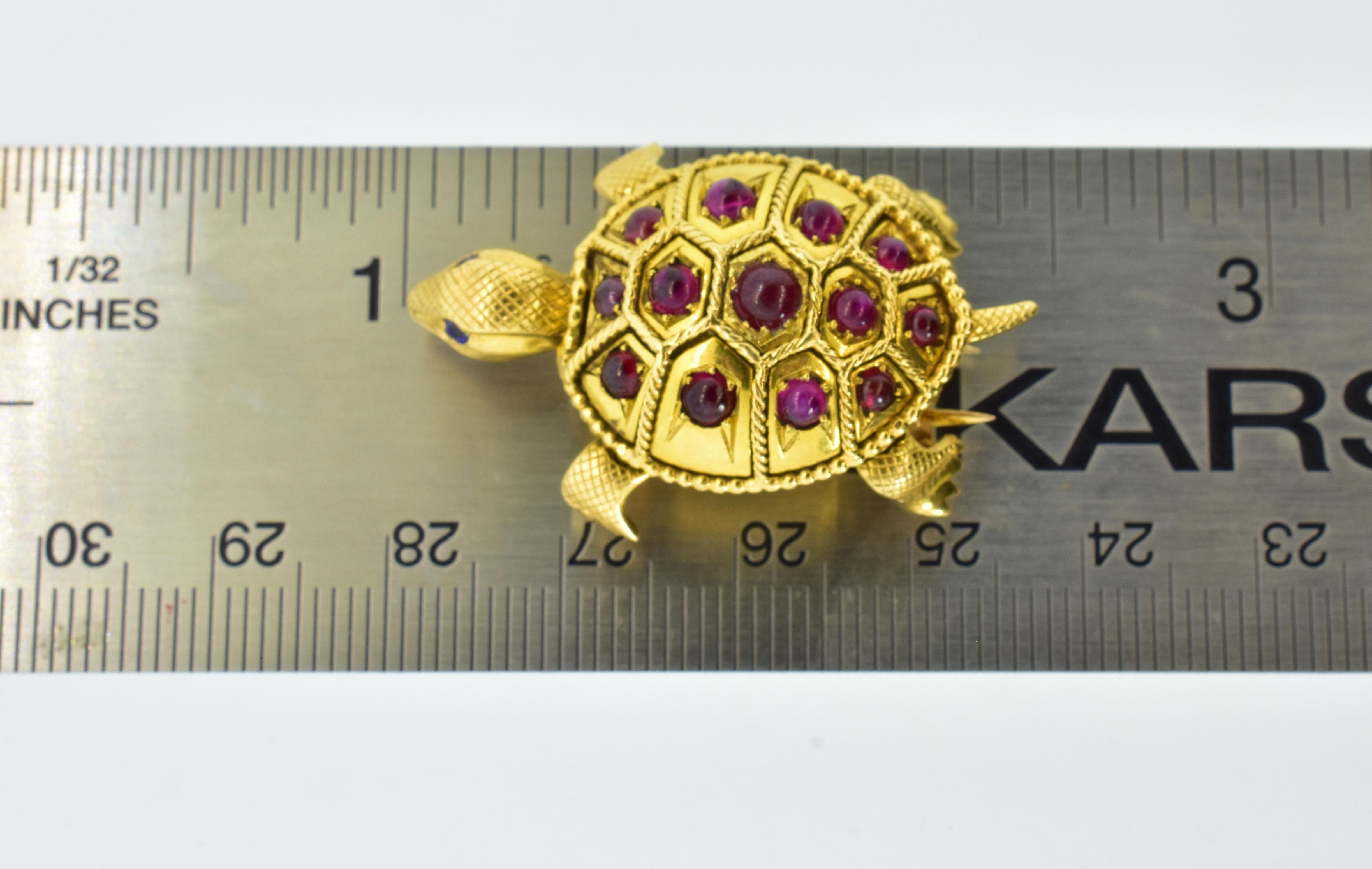 French Turtle with Burma Ruby & 18K Yellow Gold Double Clip Brooch, C. 1950 7