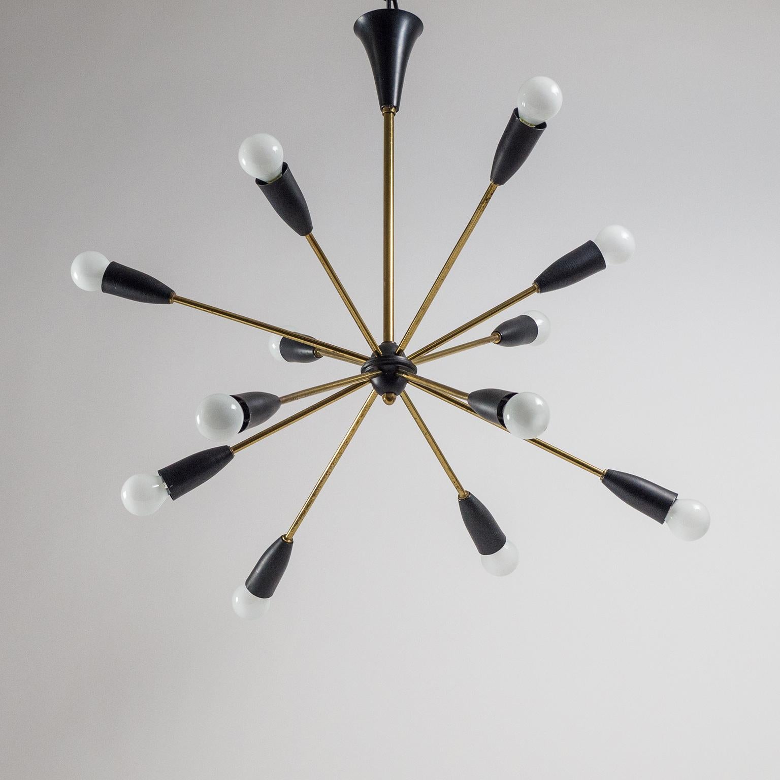 French Twelve-Arm Brass Sputnik Chandelier, 1950s 1