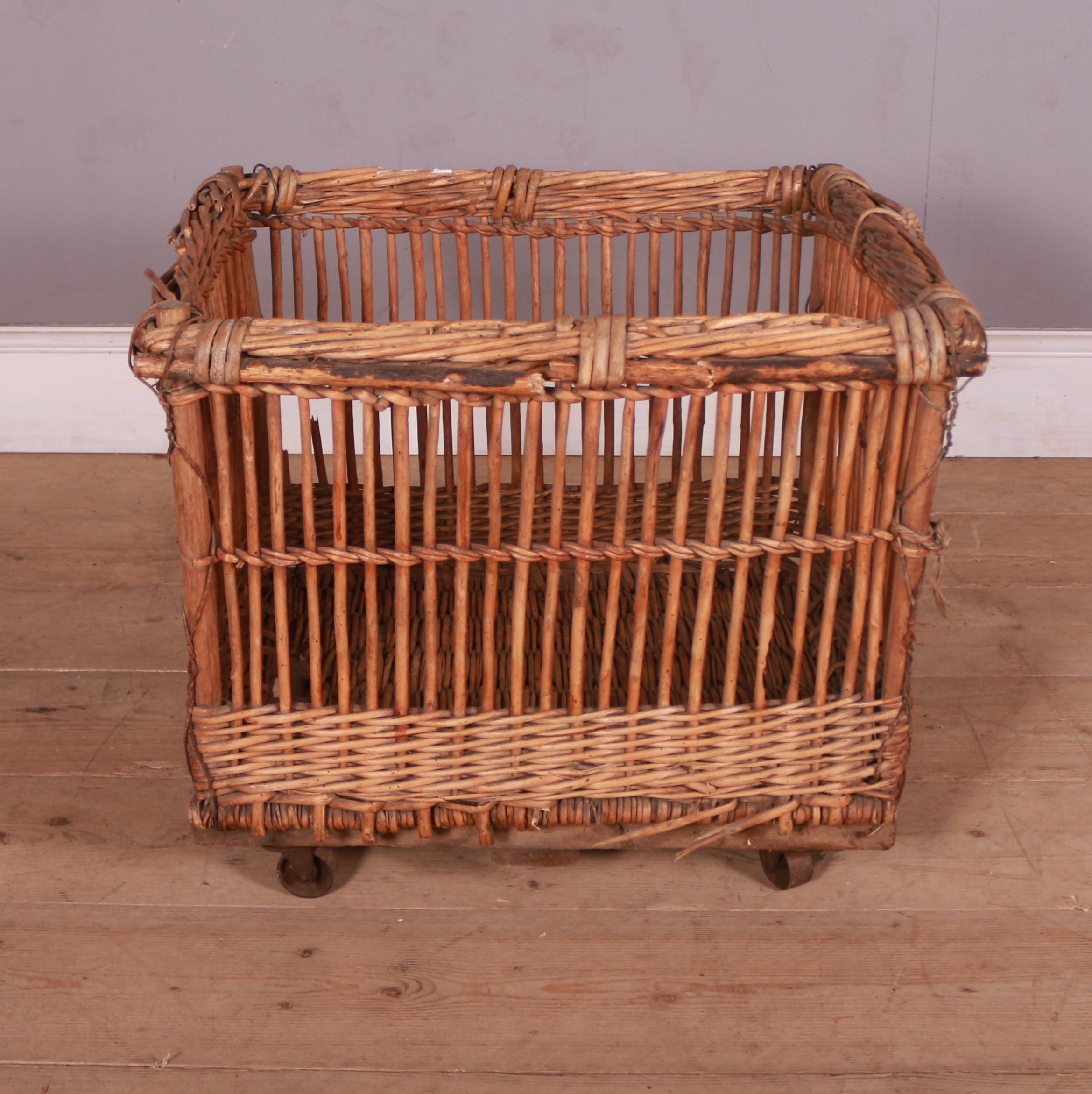 Rustic French twig log basket on castors. 1890.

Reference: 7409

Dimensions
25 inches (64 cms) wide
22 inches (56 cms) deep
21 inches (53 cms) high.