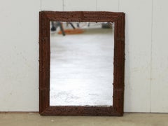 French Twig Style Turn of the Century Tramp Art Mirror with Dark Brown Patina