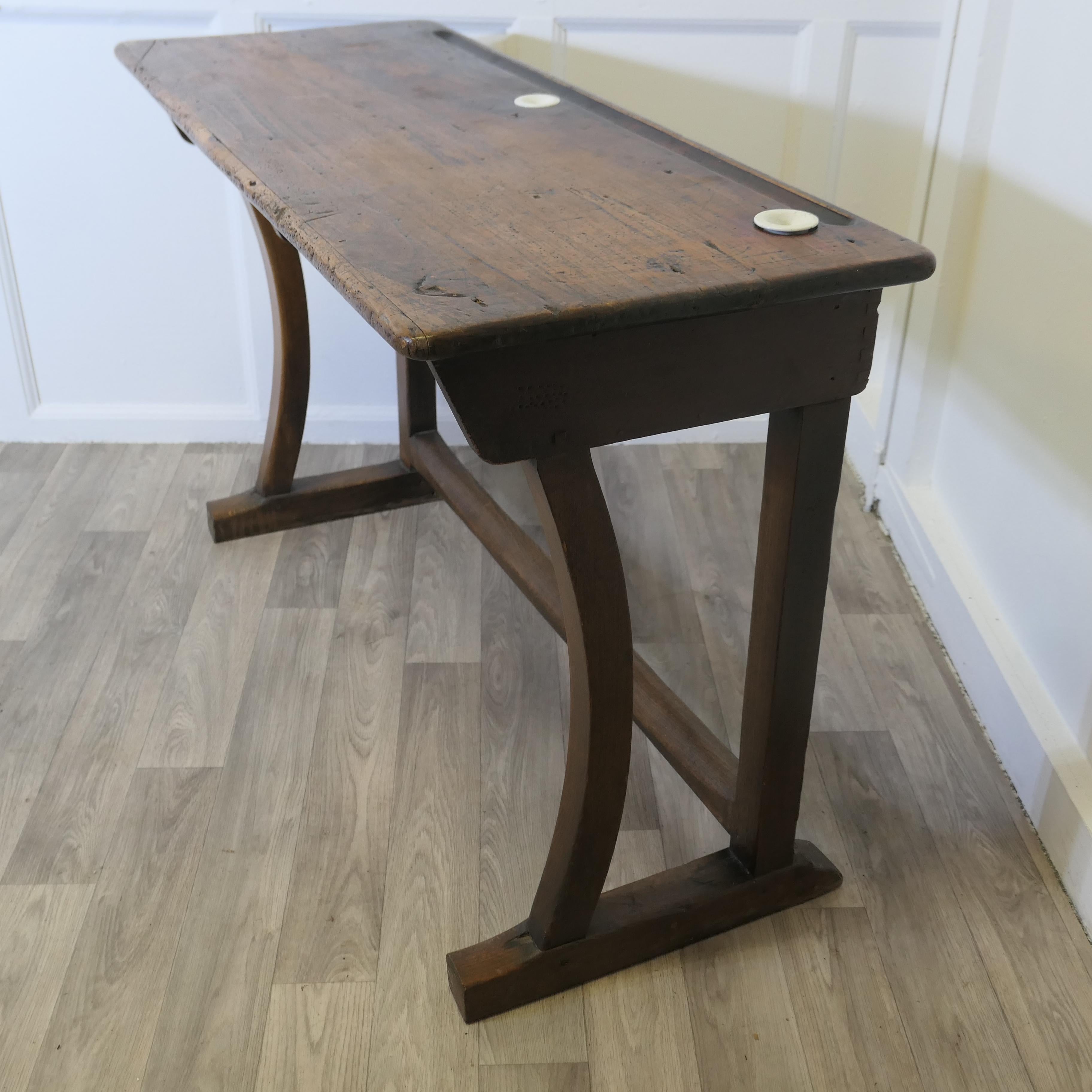 19th Century French Twin Clerks Reception Desk, Rustic Pine, Greeter