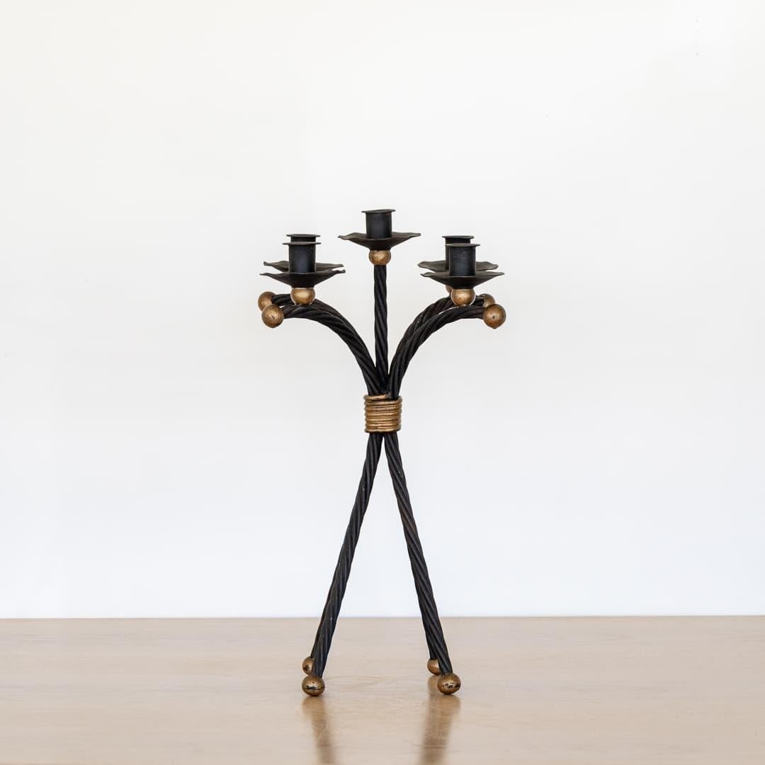 French Twisted Iron 5-Arm Candelabra  In Good Condition In Los Angeles, CA