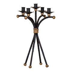 French Twisted Iron 5-Arm Candelabra
