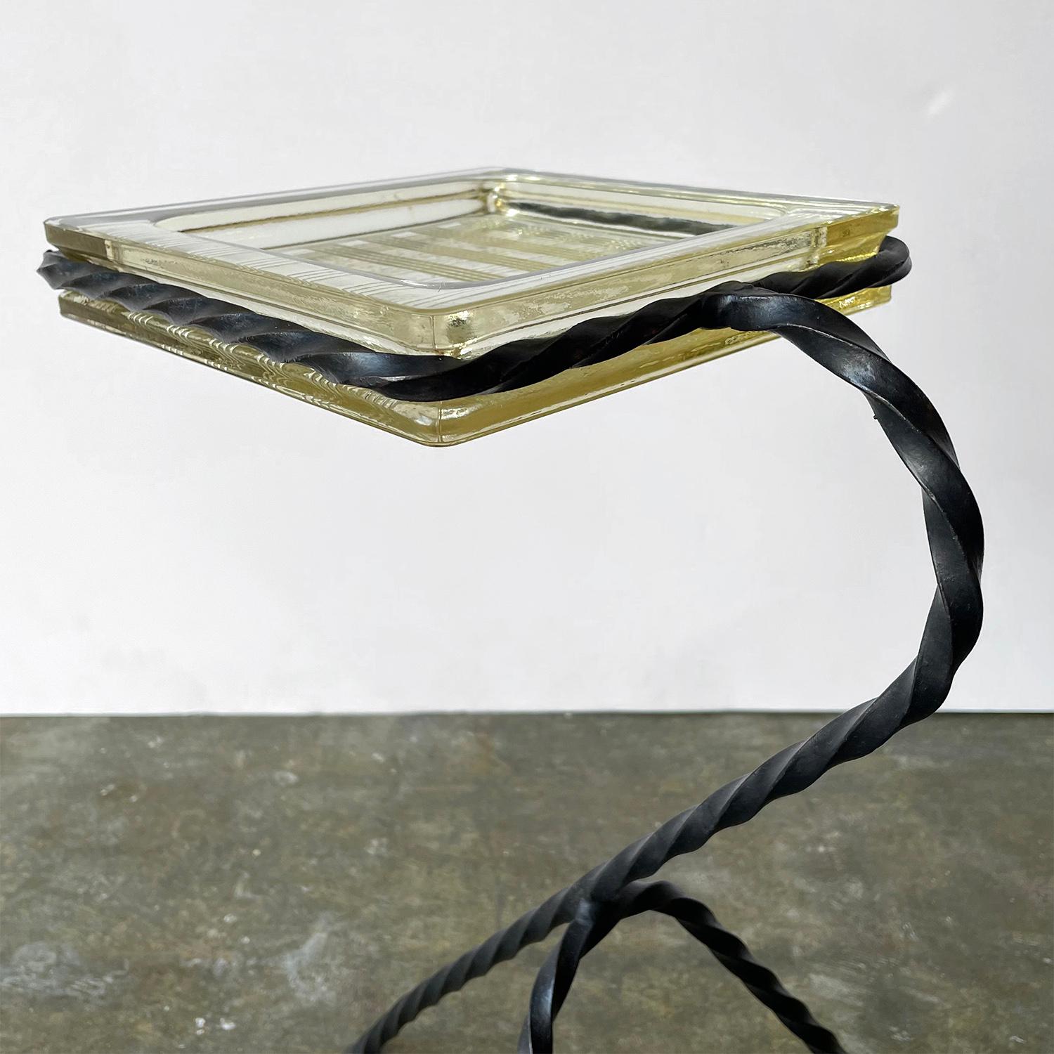 French Twisted Iron and Glass Standing Ashtray 7