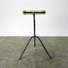 French Twisted Iron and Glass Standing Ashtray